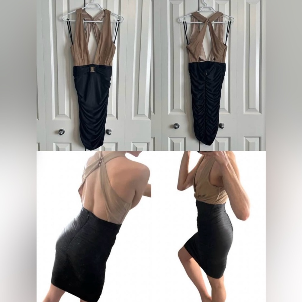 Bebe V Ruched Bodycon Dress